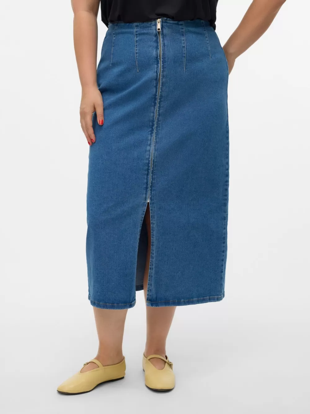 VERO MODA VMCMONIC Korkea vyötärö Midihame Medium Blue Denim Outlet