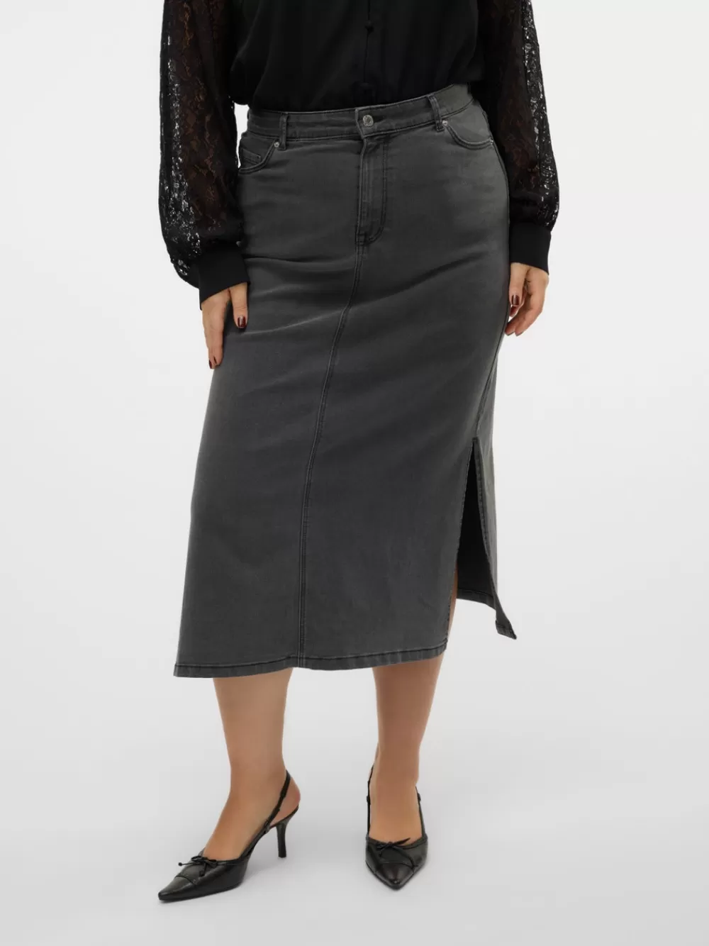 VERO MODA VMCSERENA Korkea vyötärö Pitkä hame Medium Grey Denim Cheap