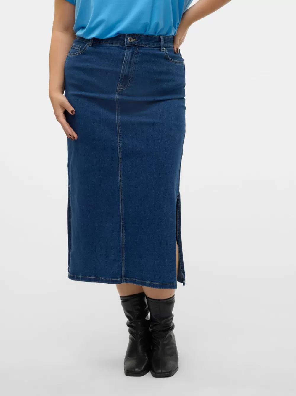 VERO MODA VMCSERENA Korkea vyötärö Pitkä hame Dark Blue Denim Store