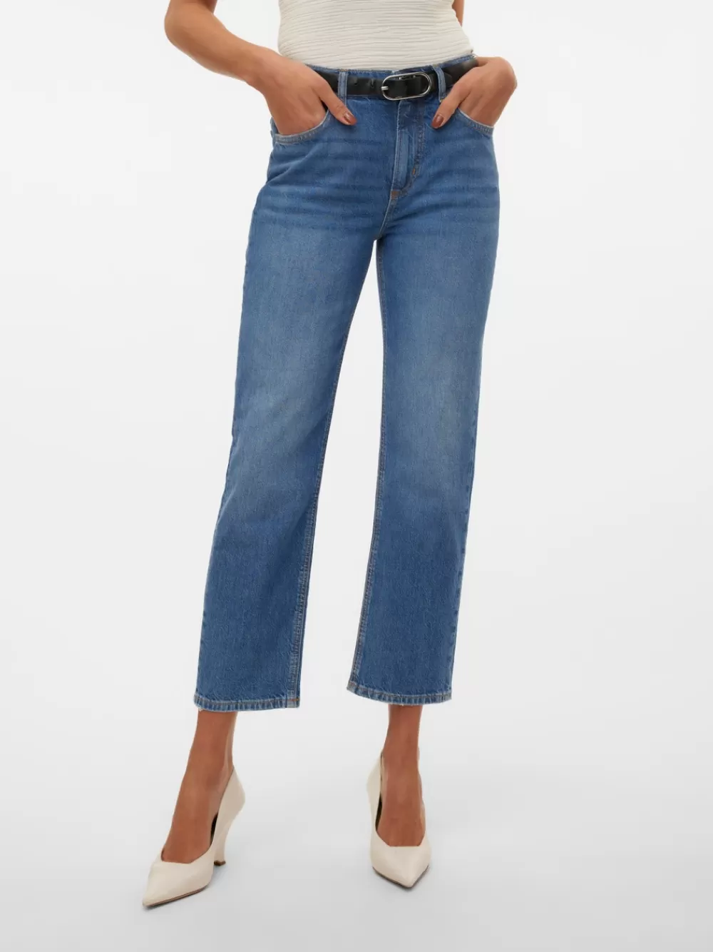 VERO MODA VMELIA Korkea vyötärö Straight fit Farkut Medium Blue Denim Store