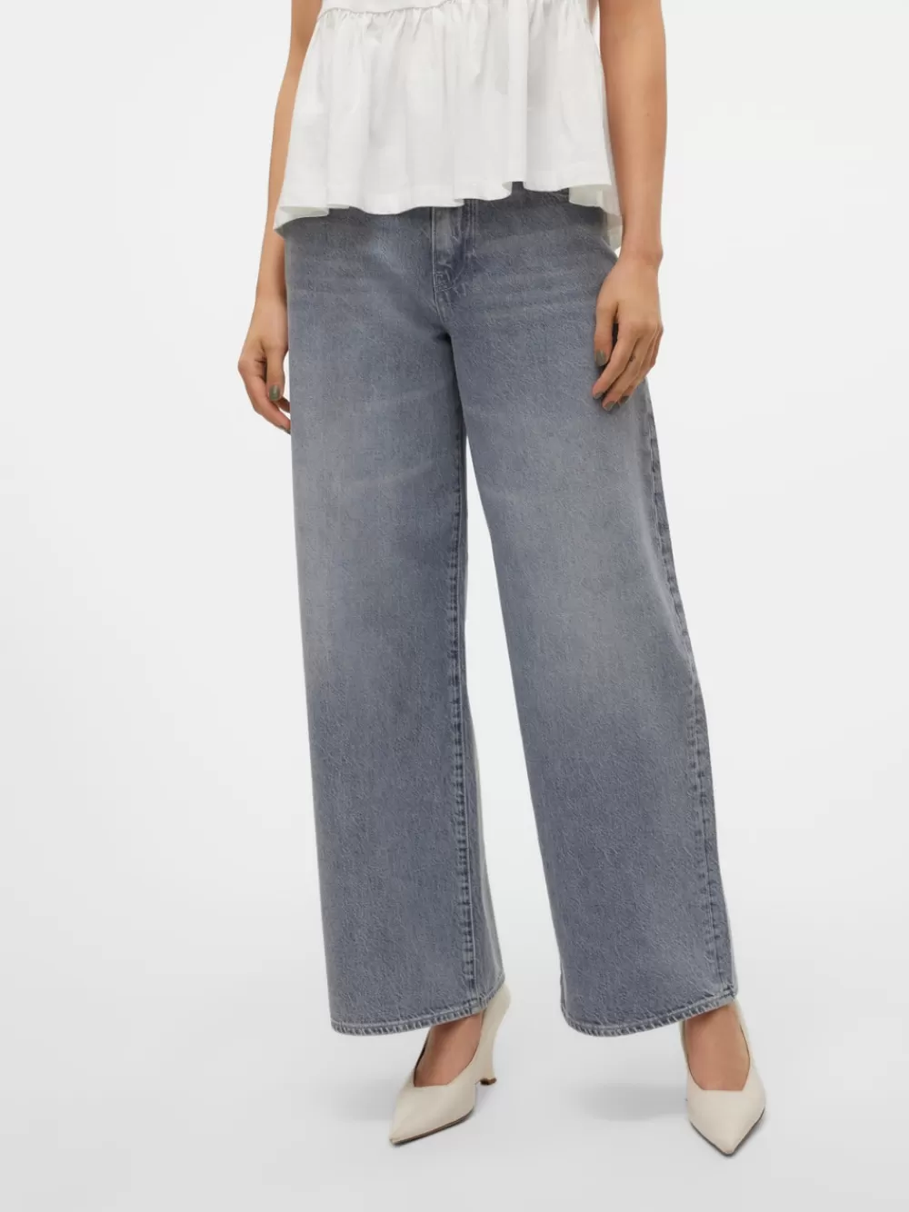 VERO MODA VMELINA Erittäin korkea vyötärö Wide leg fit Farkut Medium Grey Denim Flash Sale
