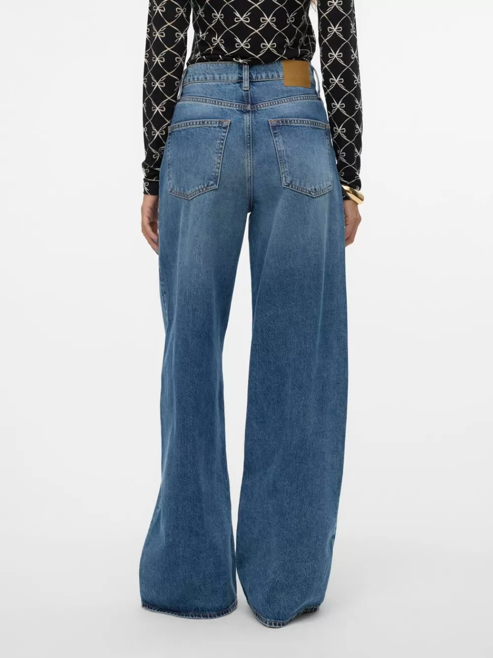 VERO MODA VMELINA Erittäin korkea vyötärö Wide leg fit Farkut Medium Blue Denim Discount