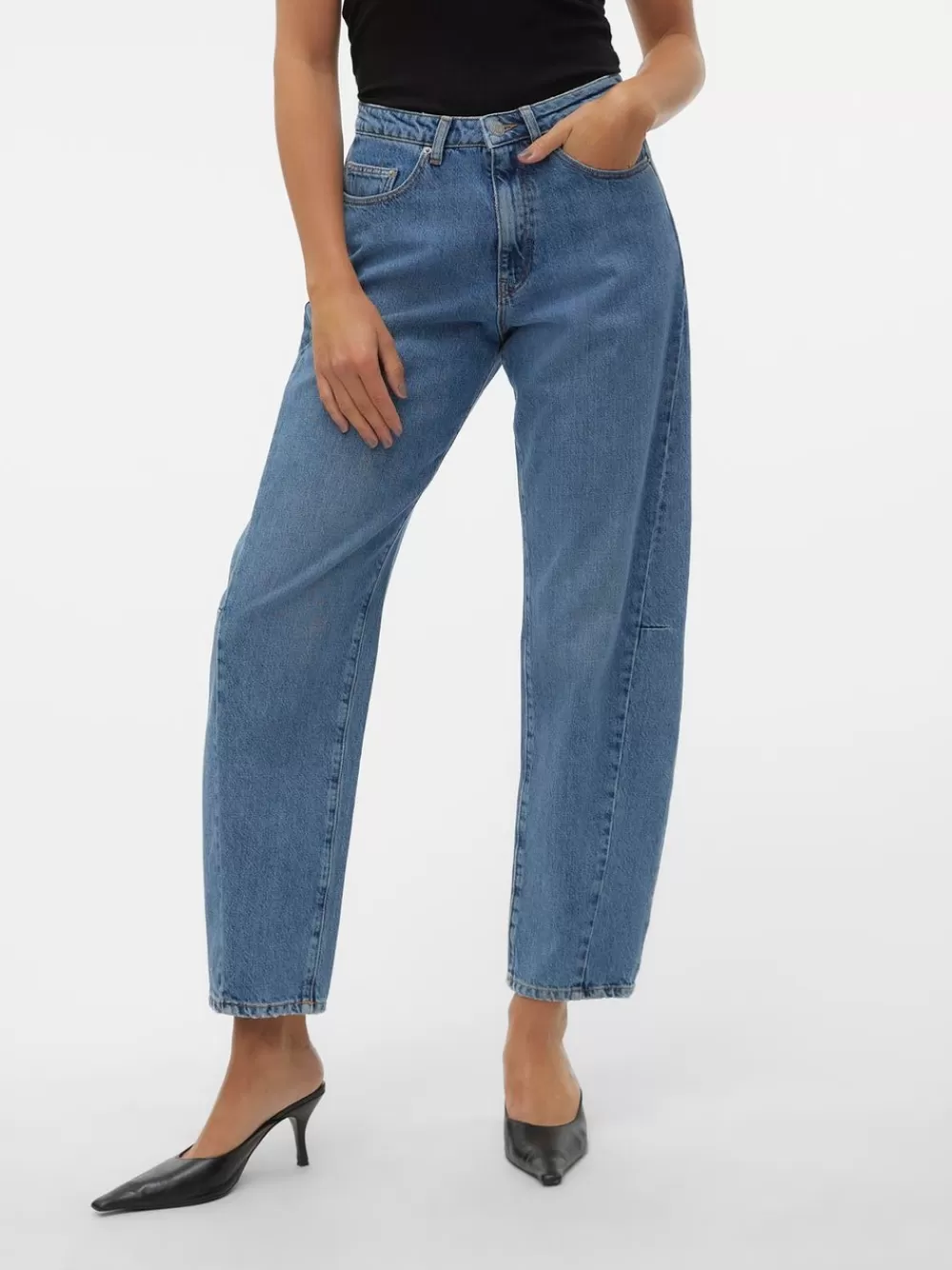 VERO MODA VMELLIE Korkea vyötärö Mom fit Farkut Medium Blue Denim Cheap