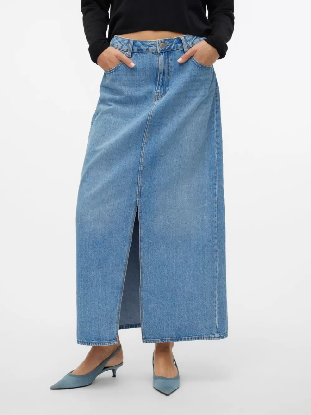VERO MODA VMHART Korkea vyötärö Pitkä hame Medium Blue Denim Flash Sale