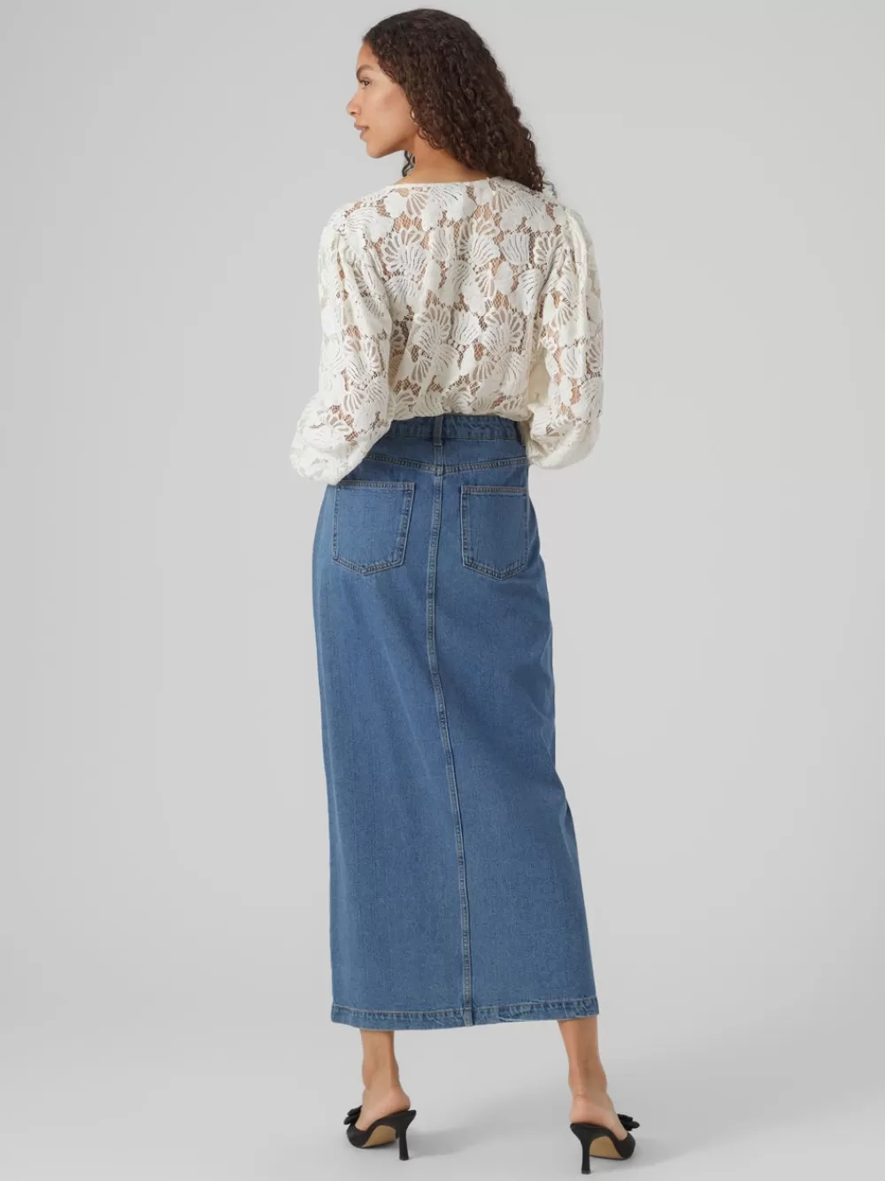 VERO MODA VMJUST Korkea vyötärö Pitkä hame Medium Blue Denim Hot