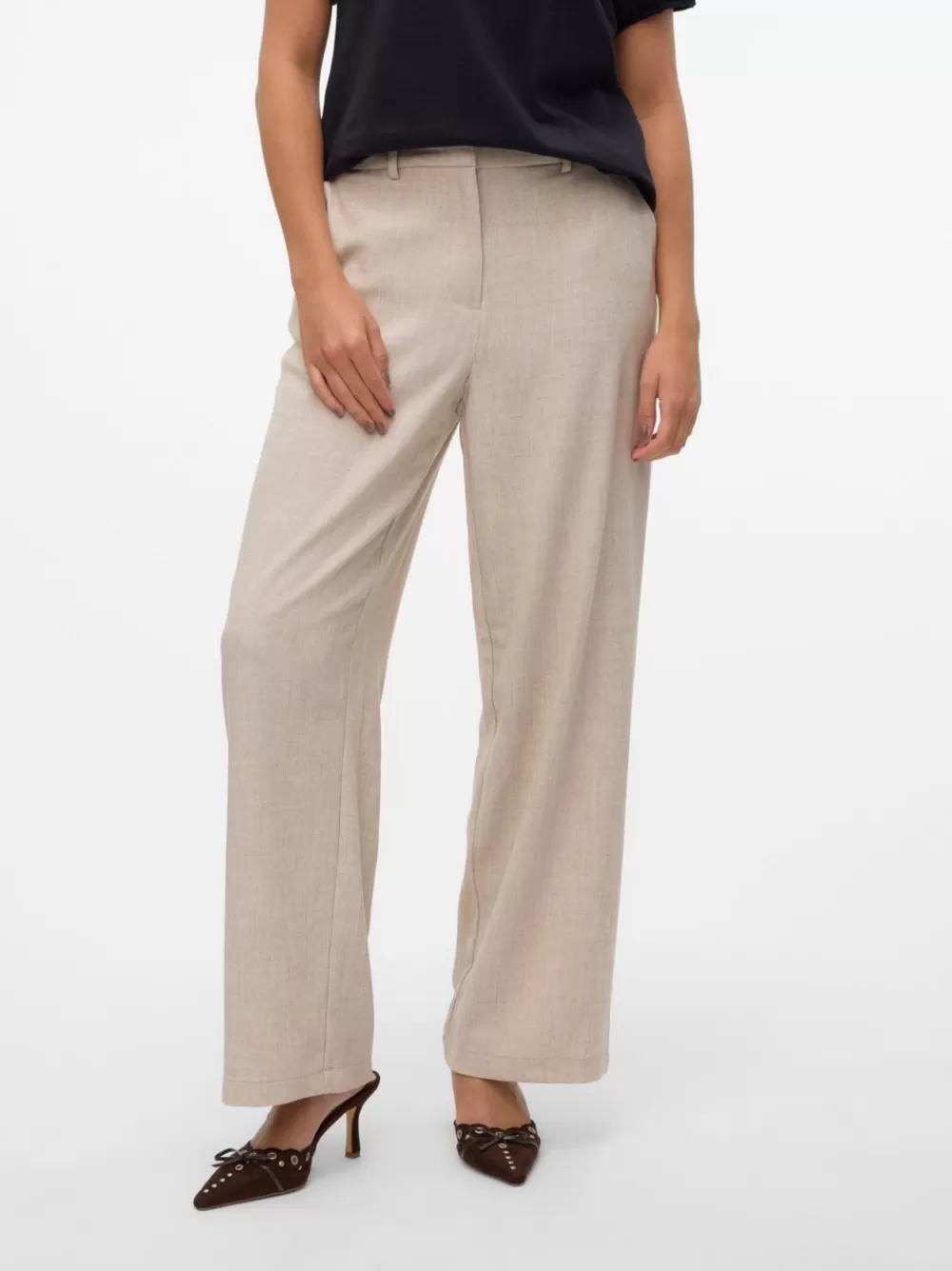 VERO MODA VMMELINA Korkea vyötärö Housut Oatmeal Best