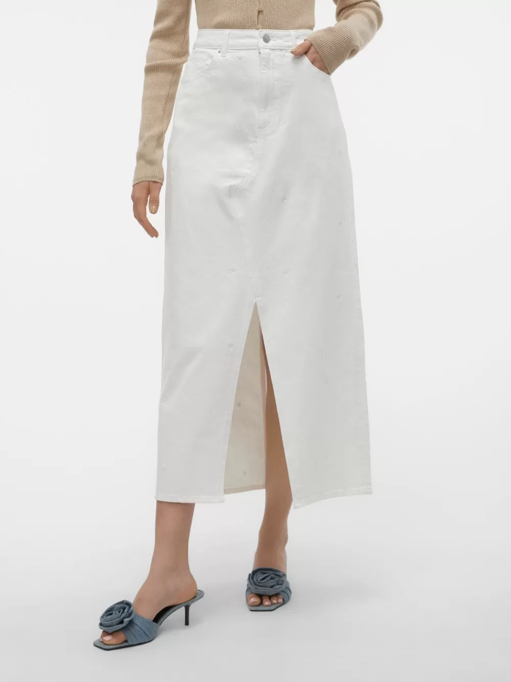 VERO MODA VMMINNA Normaali vyötärö Pitkä hame Bright White Best
