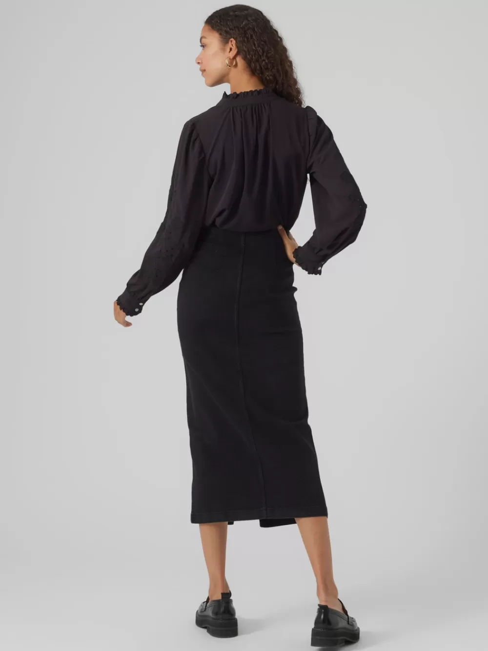VERO MODA VMMONIC Korkea vyötärö Pitkä hame Black Denim Clearance