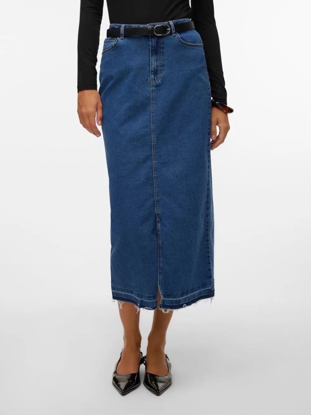 VERO MODA VMREAL Korkea vyötärö Pitkä hame Medium Blue Denim New
