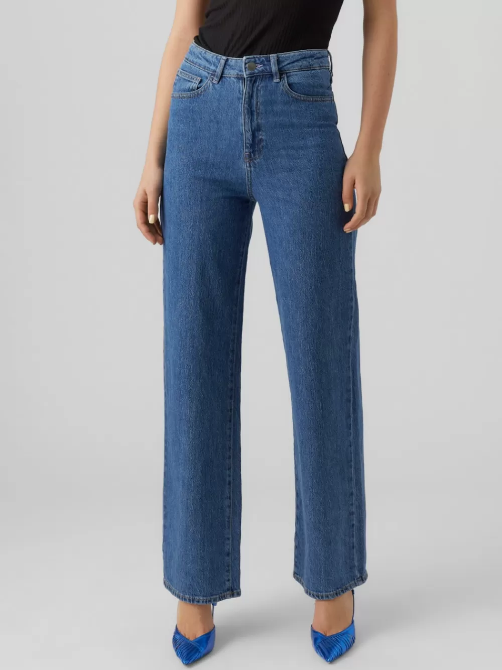 VERO MODA VMREBECCA Erittäin korkea vyötärö Regular fit Farkut Medium Blue Denim Best