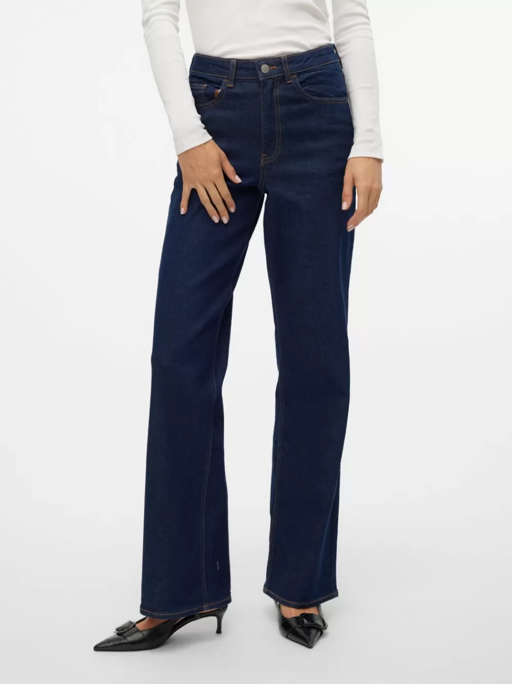 VERO MODA VMREBECCA Erittäin korkea vyötärö Wide fit Farkut Dark Blue Denim Flash Sale