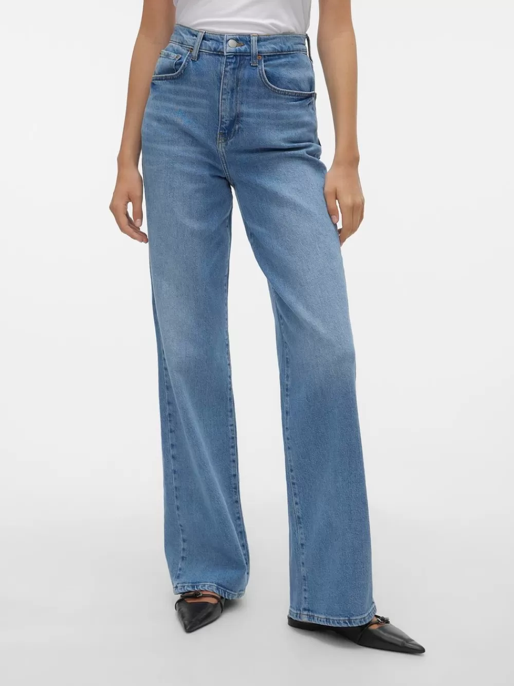 VERO MODA VMREBECCA Erittäin korkea vyötärö Wide fit Farkut Medium Blue Denim Hot