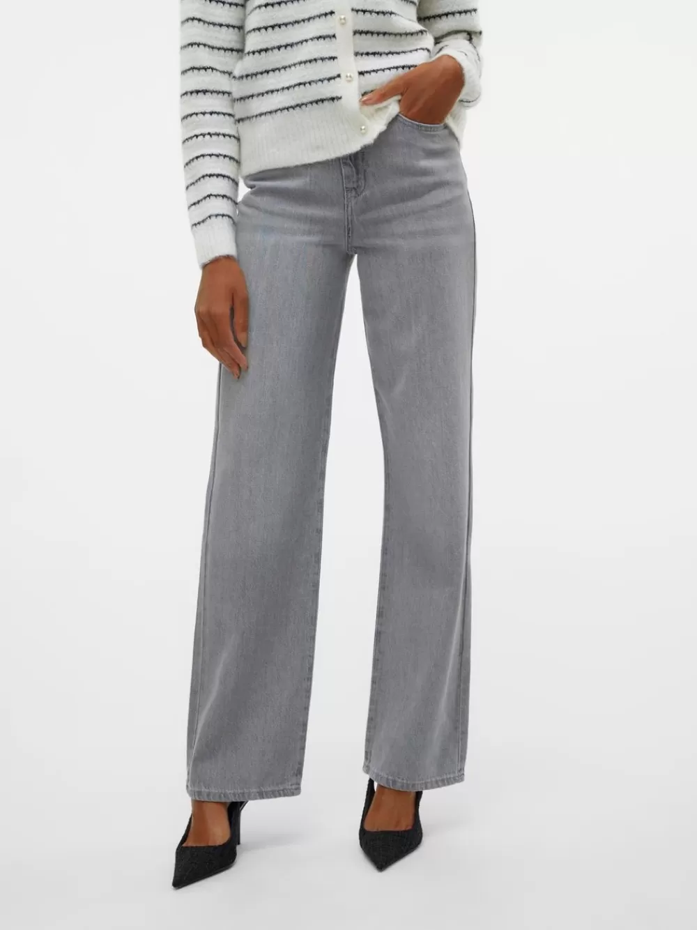VERO MODA VMREBECCA Erittäin korkea vyötärö Wide leg fit Farkut Medium Grey Denim Online