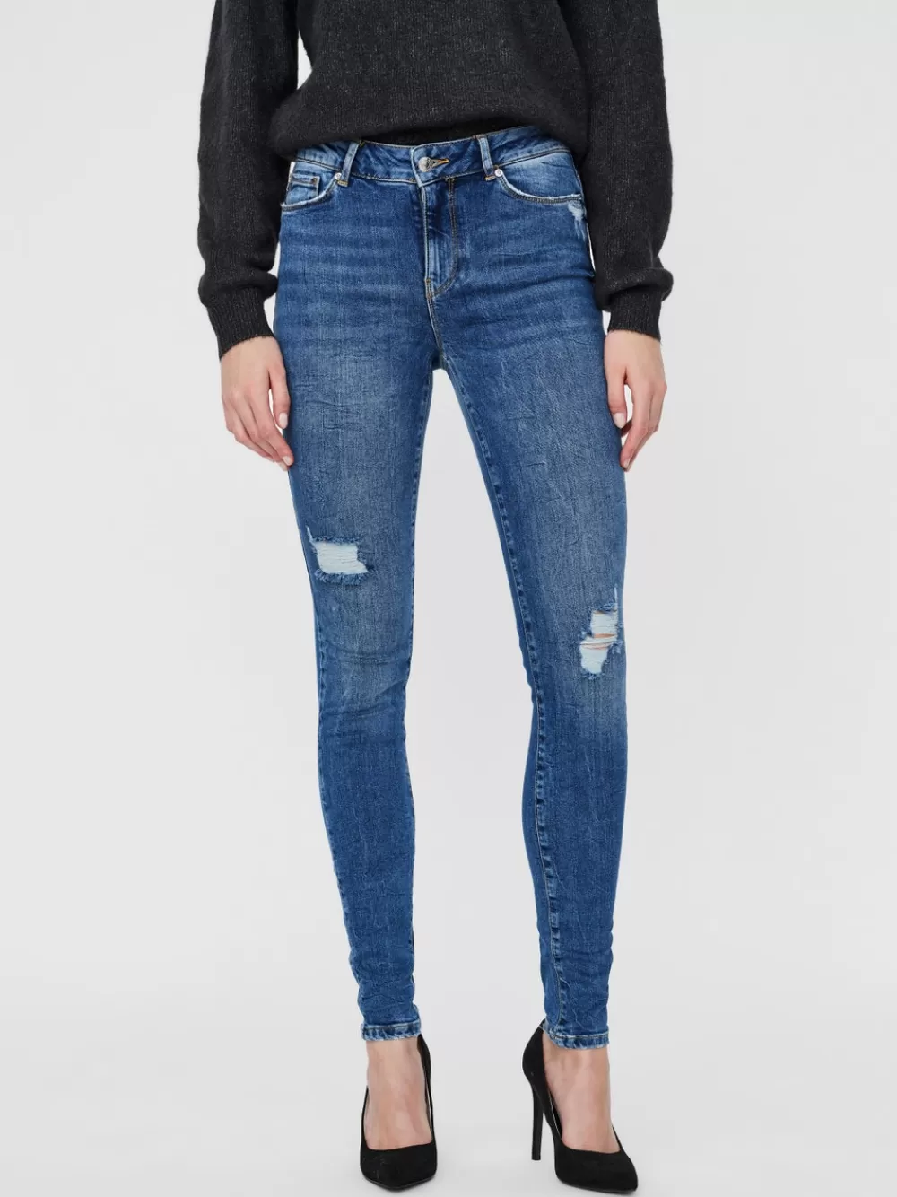 VERO MODA VMSEVEN Normaali vyötärö Slim fit Farkut Medium Blue Denim Store