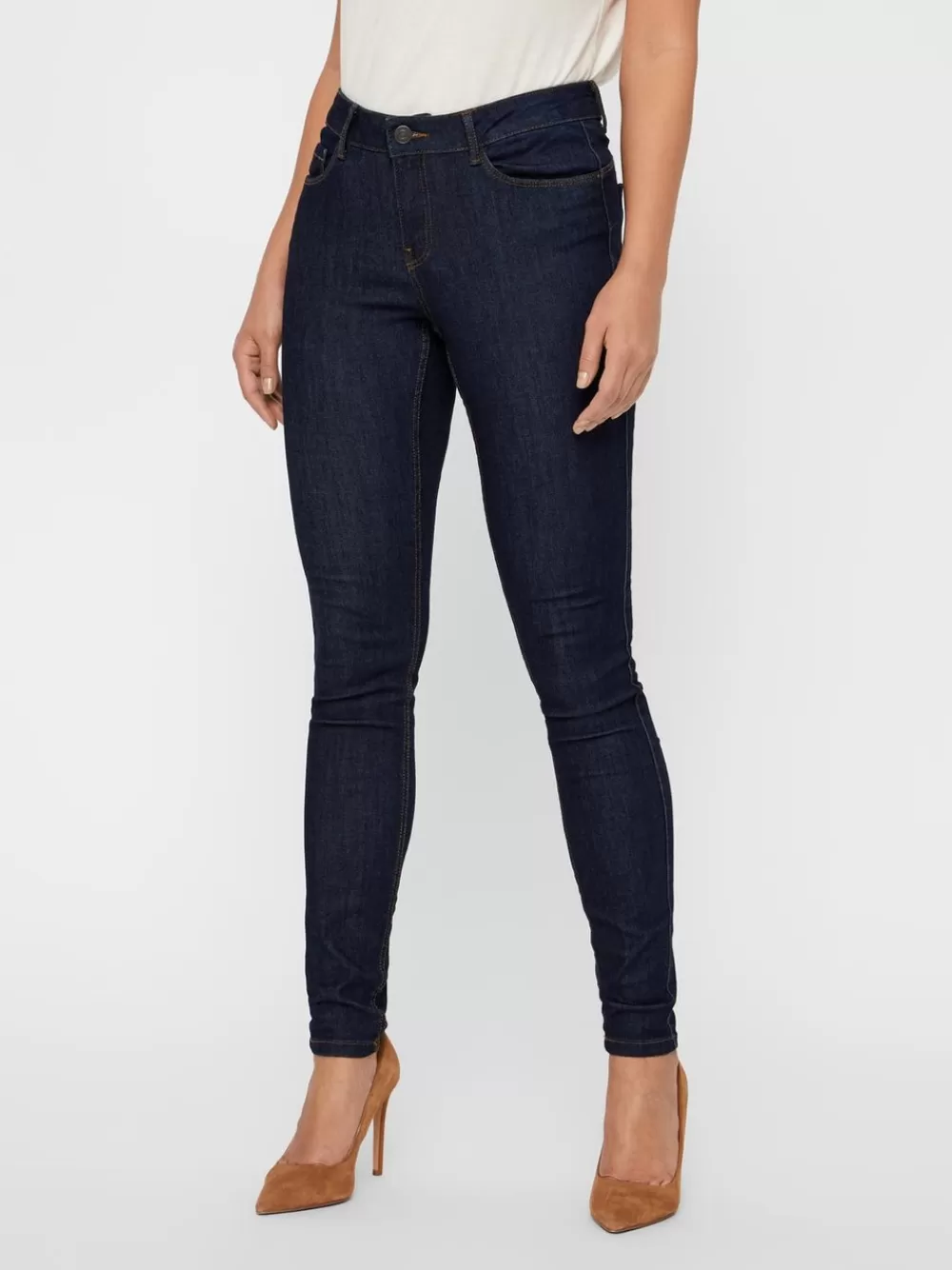 VERO MODA VMSEVEN Normaali vyötärö Slim fit Farkut Dark Blue Denim Cheap