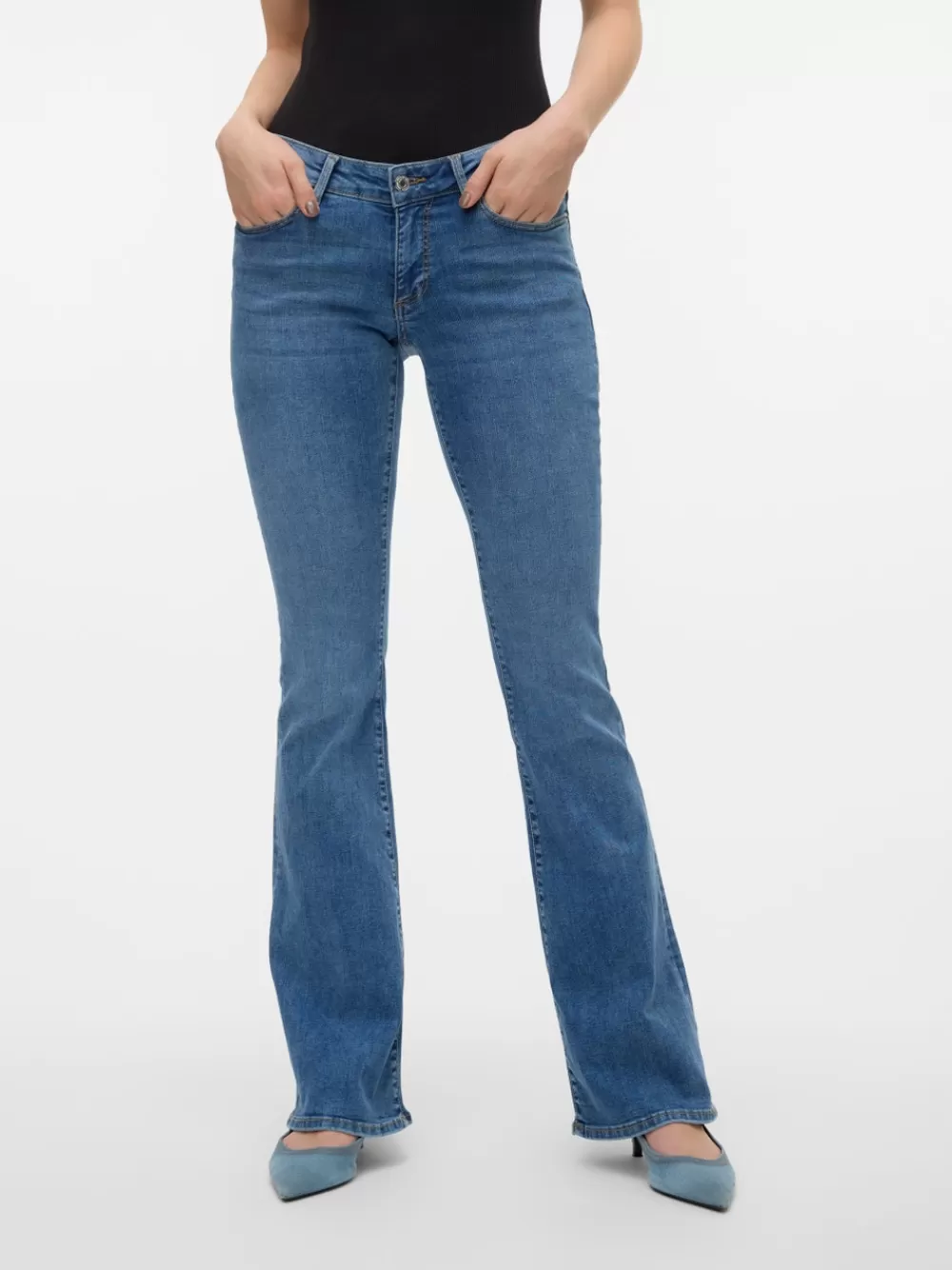 VERO MODA VMSIGI Matala vyötärö Flared fit Farkut Medium Blue Denim New