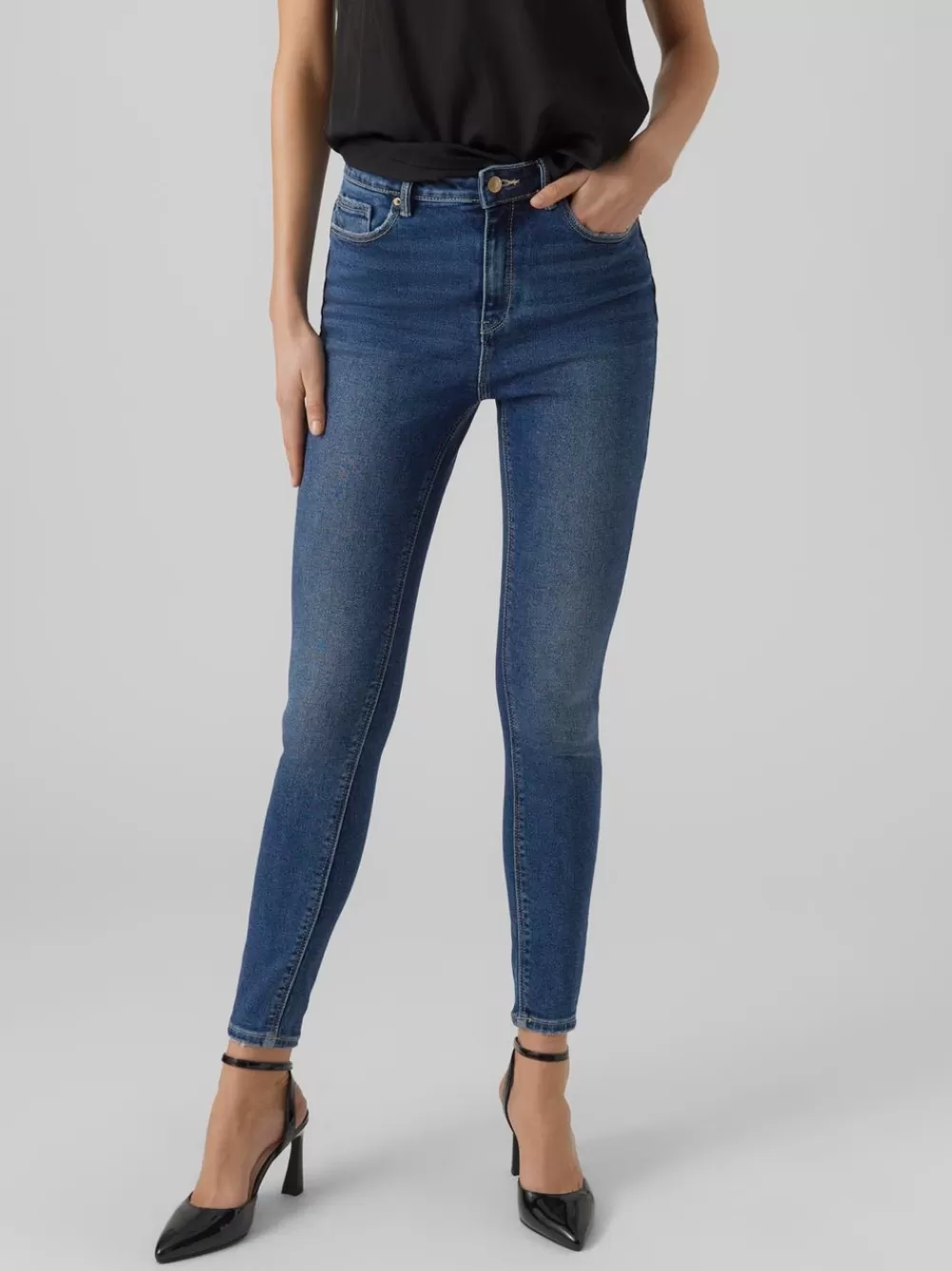 VERO MODA VMSOPHIA Korkea vyötärö Slim fit Farkut Dark Blue Denim Sale
