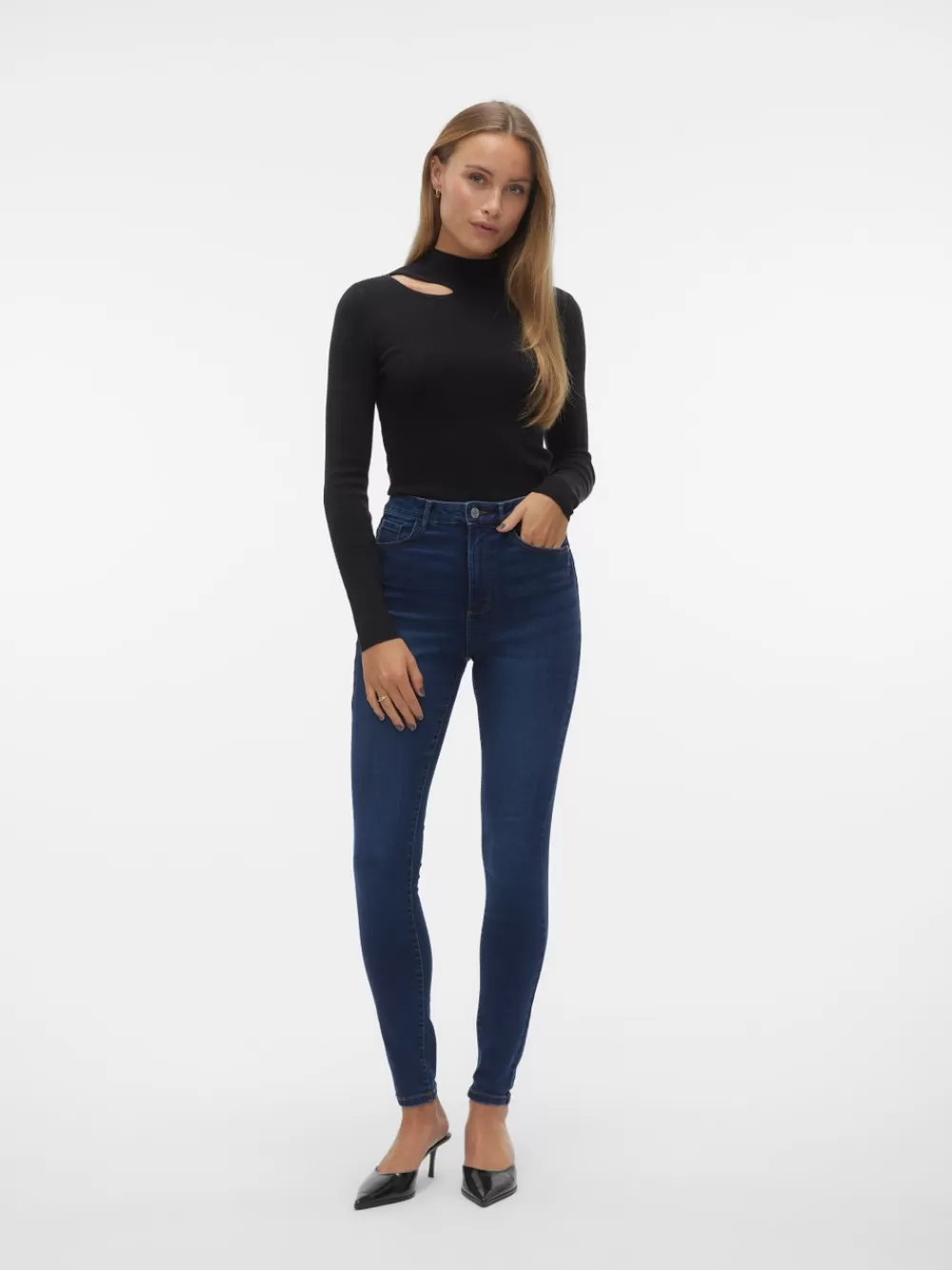 VERO MODA VMSOPHIA Korkea vyötärö Slim fit Farkut Dark Blue Denim Hot