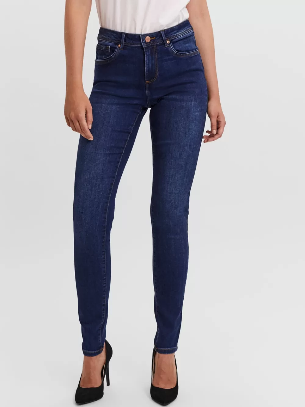 VERO MODA VMTANYA Normaali vyötärö Skinny fit Farkut Dark Blue Denim Store