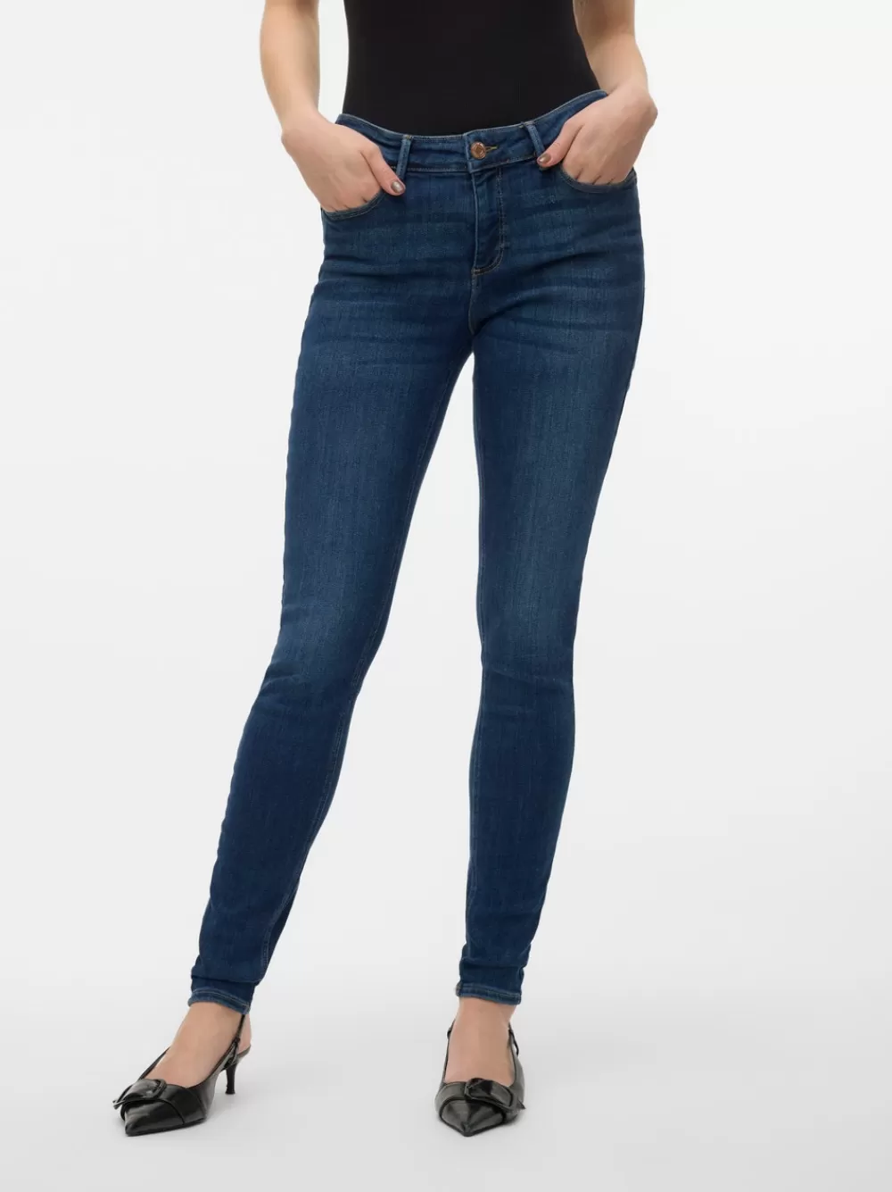VERO MODA VMTANYA Normaali vyötärö Skinny fit Farkut Dark Blue Denim Best Sale