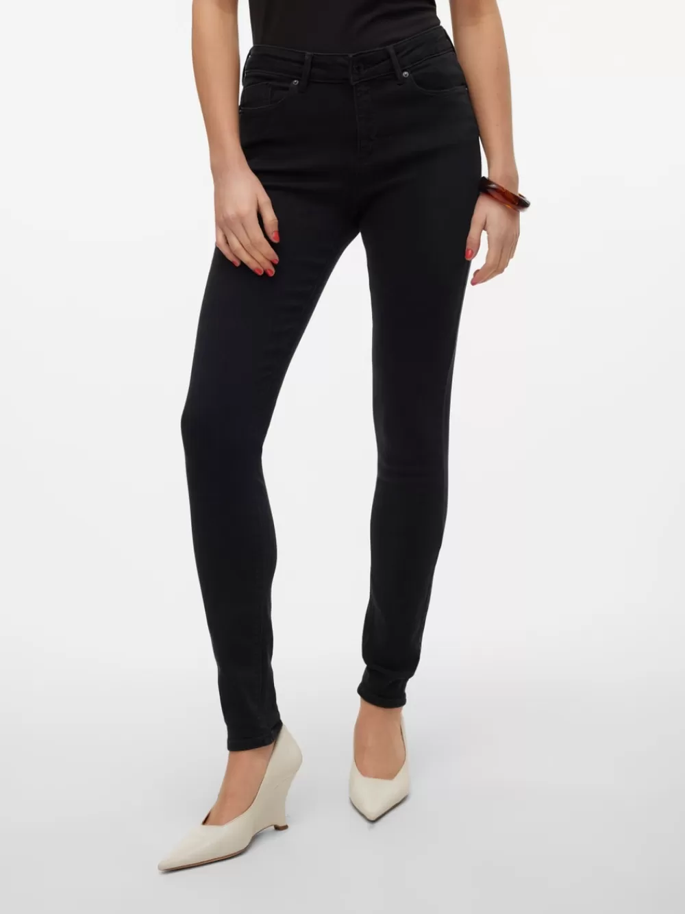 VERO MODA VMTANYA Normaali vyötärö Skinny fit Farkut Black Denim Fashion