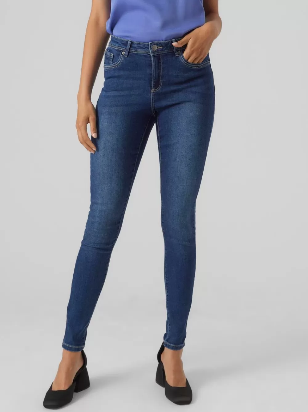 VERO MODA VMTANYA Normaali vyötärö Skinny fit Farkut Dark Blue Denim Store
