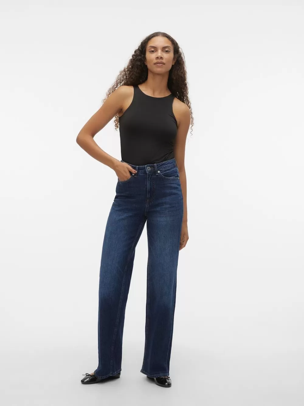 VERO MODA VMTESSA Korkea vyötärö Wide fit Farkut Dark Blue Denim Cheap