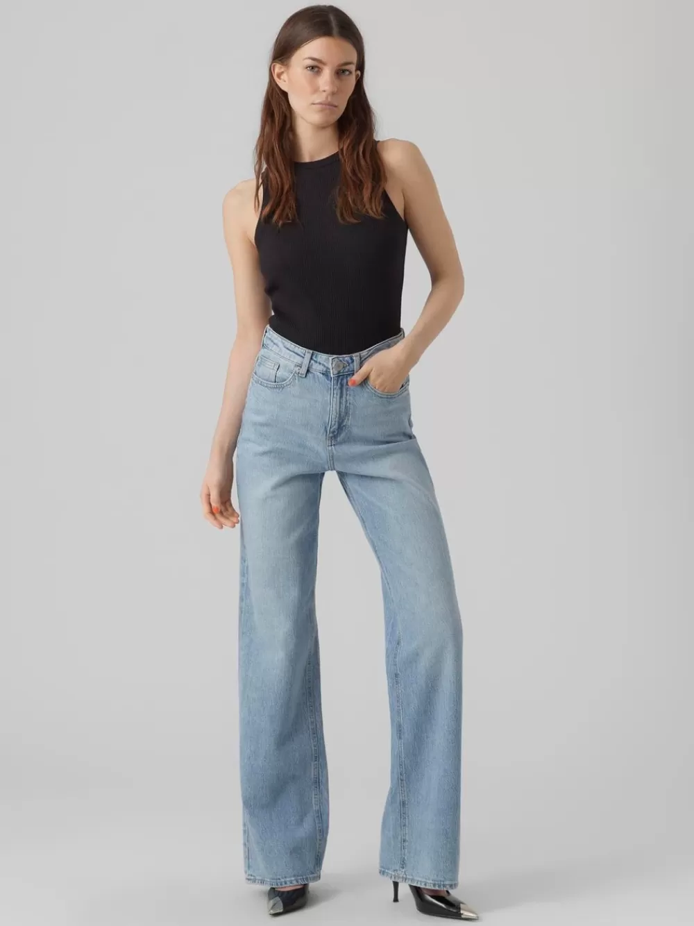 VERO MODA VMTESSA Korkea vyötärö Wide fit Farkut Light Blue Denim Best
