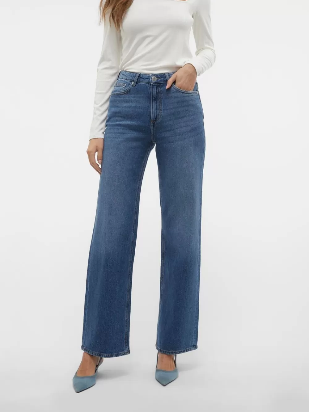 VERO MODA VMTESSA Korkea vyötärö Wide fit Farkut Medium Blue Denim Cheap
