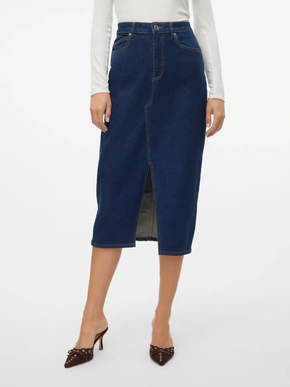 VERO MODA VMVERI Korkea vyötärö Midihame Dark Blue Denim Store