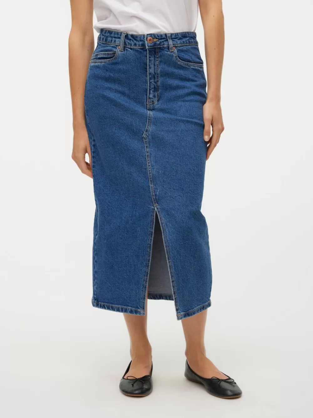 VERO MODA VMVERI Korkea vyötärö Midihame Medium Blue Denim Cheap