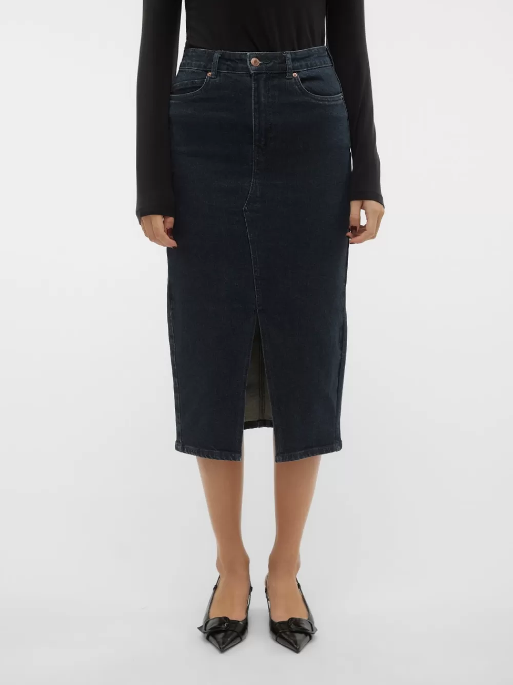VERO MODA VMVERI Korkea vyötärö Midihame Dark Blue Denim Cheap